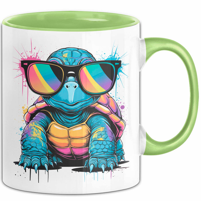 Schildkröte Tier Sonnenbrille Tasse Geschenk Lustige Geschenkidee Spruch Grün Trendation