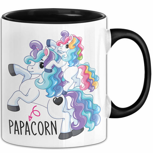 Tasse Geschenk Papacorn Lustiges Einhorn Design Becher Schwarz Trendation