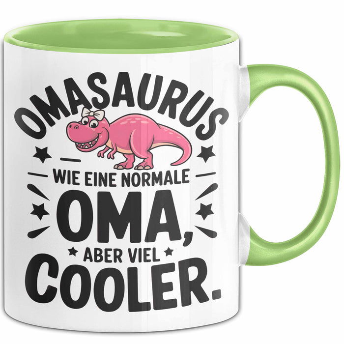 Oma Großmutter Tasse Becher Geschenk Lustige Geschenkidee Spruch Omasaurus Dinosaur Grün Trendation