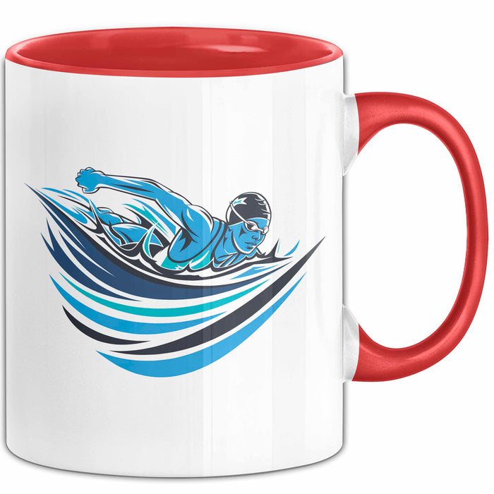 Schwimm Enthusiast Tasse Geschenkidee für Poolliebhaber Rot Trendation