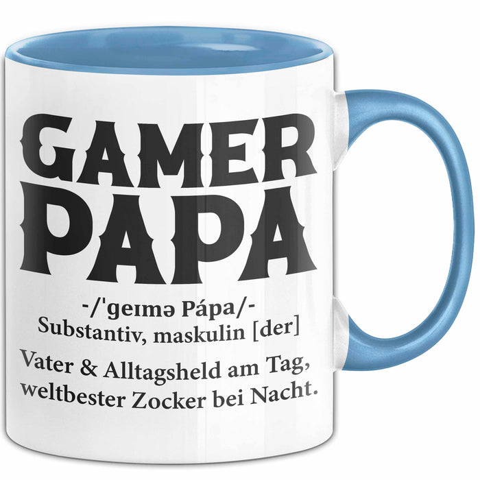 Spieler Papa Tasse Geschenk Lustige Geschenkidee Spruch Gamer Papa Blau Trendation