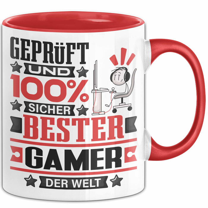Gamer Geschenk Lustiger Spruch für Gamer Geschenkidee Bester Gamer Der Welt Rot Trendation