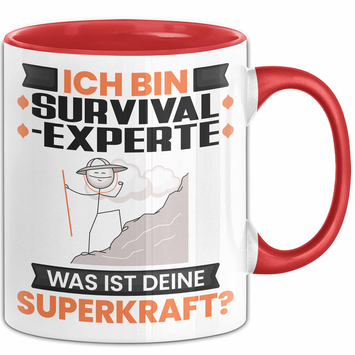 Survival-Experte Tasse Geschenk für Survival-Experte Geburtstag Lustiger Spruch Kaffee-Becher Was Ist Deine Superkraft Rot Trendation