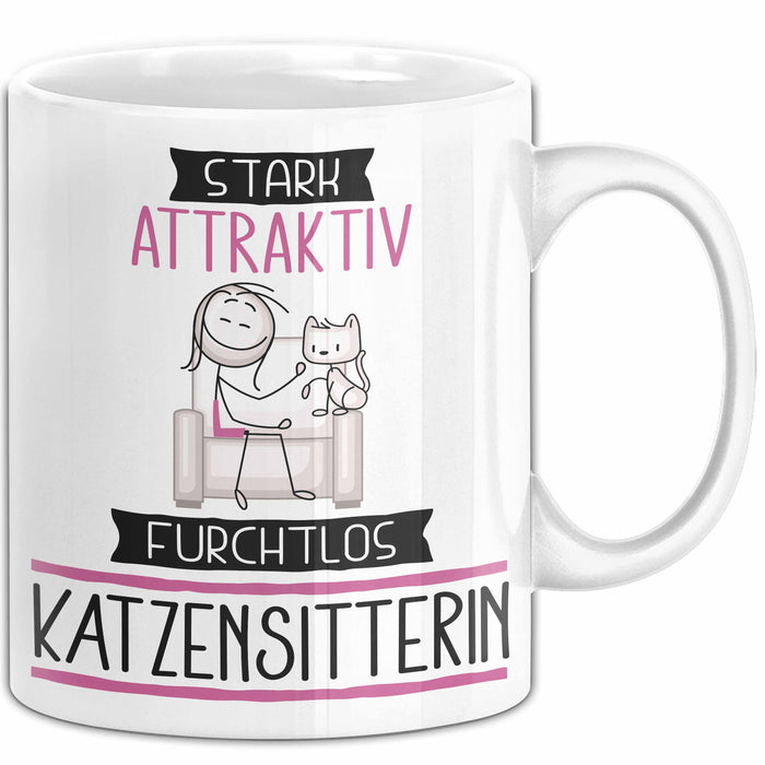 Katzensitterin Tasse Geschenk Becher Stark Attraktiv Furchtlos Katzensitterin Lustige Geschenkidee Weiß Trendation