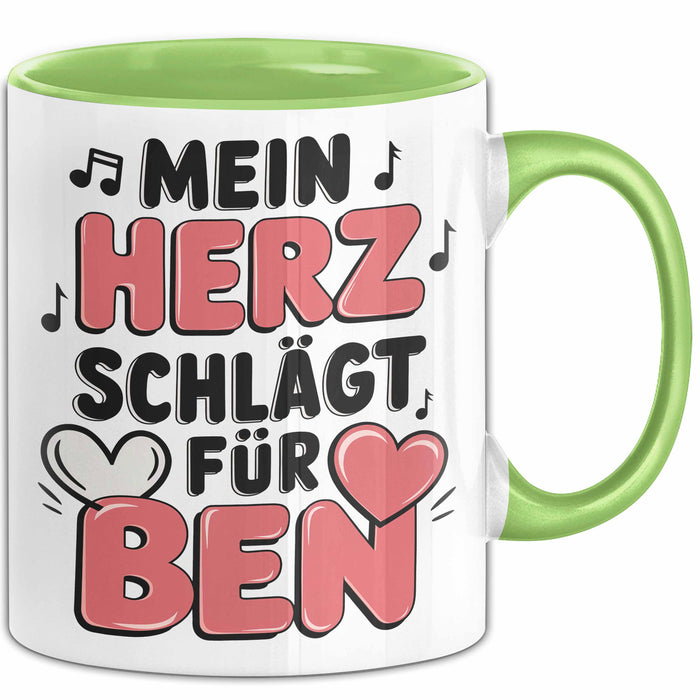 Romantische Liebe Tasse Geschenk Lustige Geschenkidee Spruch Mein Herz Schlägt Für Ben Grün Trendation