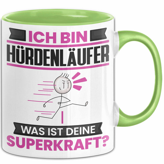 Hürdenläufer Tasse Geschenk für Hürdenläufer Geburtstag Lustiger Spruch Kaffee-Becher Was Ist Deine Superkraft Grün Trendation