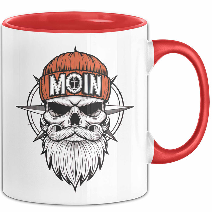 Nautischer Totenkopf Seemann Tasse Geschenk Lustige Geschenkidee Spruch Moin Rot Trendation
