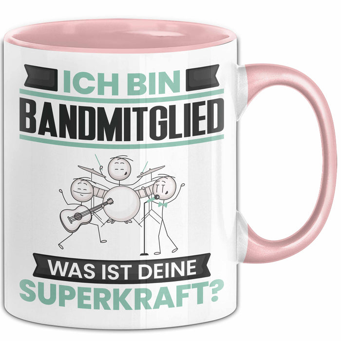 Bandmitglied Tasse Geschenk für Bandmitglied Geburtstag Lustiger Spruch Kaffee-Becher Was Ist Deine Superkraft Rosa Trendation