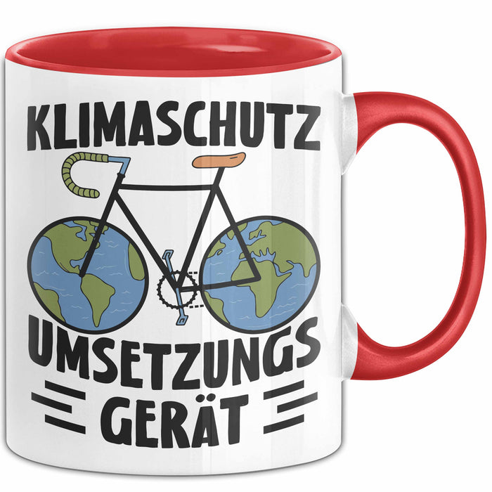 Fahrradfahrer Tasse Geschenk Klimaschutz Umsetzungsgerät Geschenkidee Umweltschutz Klimafreundlich Becher Rot Trendation