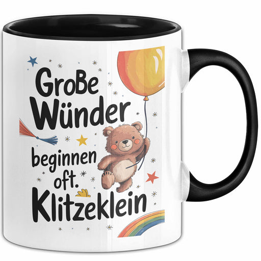 Baby Geburt Neue Eltern Tasse Geschenk Lustige Geschenkidee Spruch Große Wunder Beginnen Oft Klitzeklein Trendation