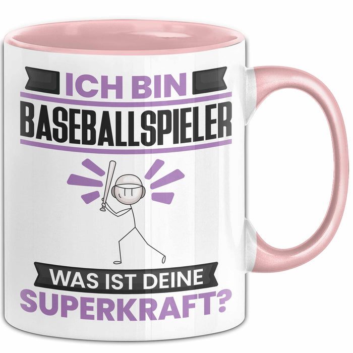 Baseballspieler Tasse Geschenk für Baseballspieler Geburtstag Lustiger Spruch Kaffee-Becher Was Ist Deine Superkraft Rosa Trendation