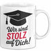 Schüler Abschluss Tasse Geschenk Lustige Geschenkidee Spruch Wir Sind Stolz Auf Dich Weiß Trendation