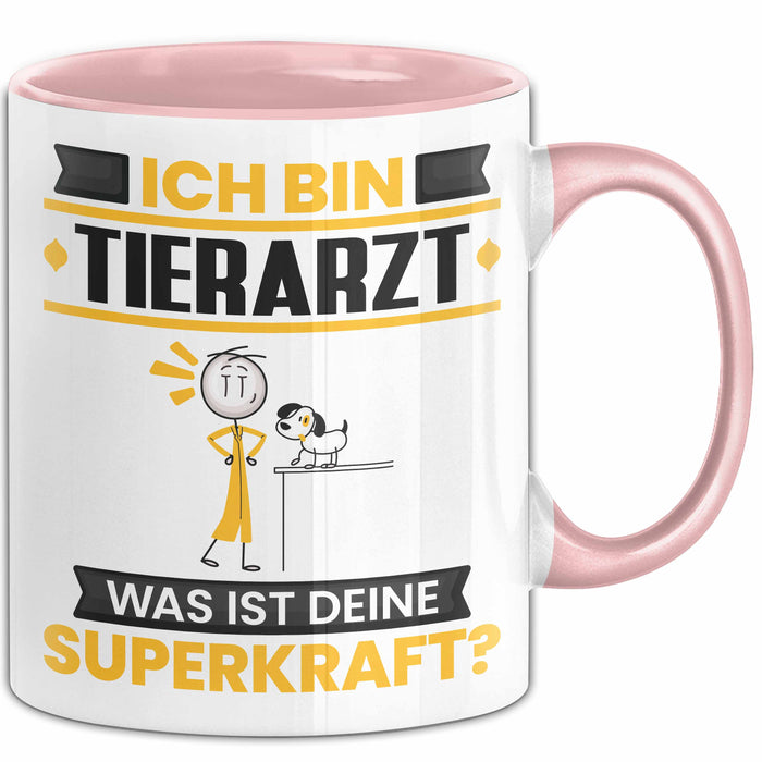 Tierarzt Tasse Geschenk für Tierarzt Geburtstag Lustiger Spruch Kaffee-Becher Was Ist Deine Superkraft Rosa Trendation