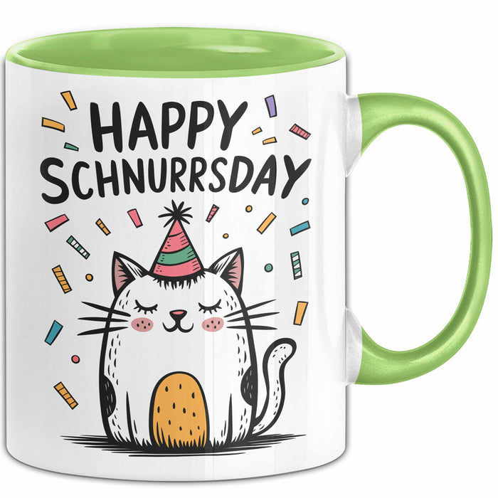 Geburtstagsfeier Katze Tasse Geschenk Lustige Geschenkidee Spruch Happy Schnurrsday Grün Trendation
