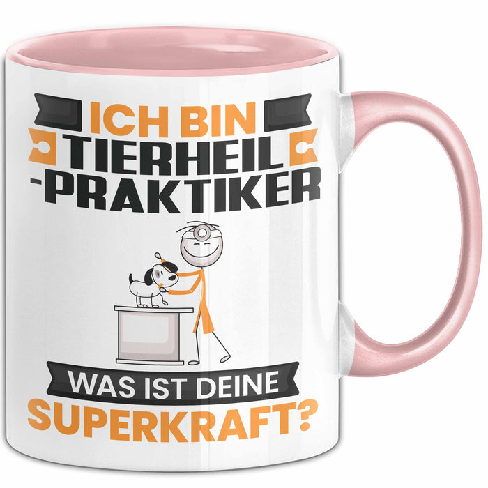 Tierheilpraktiker Tasse Geschenk für Tierheilpraktiker Geburtstag Lustiger Spruch Kaffee-Becher Was Ist Deine Superkraft Rosa Trendation