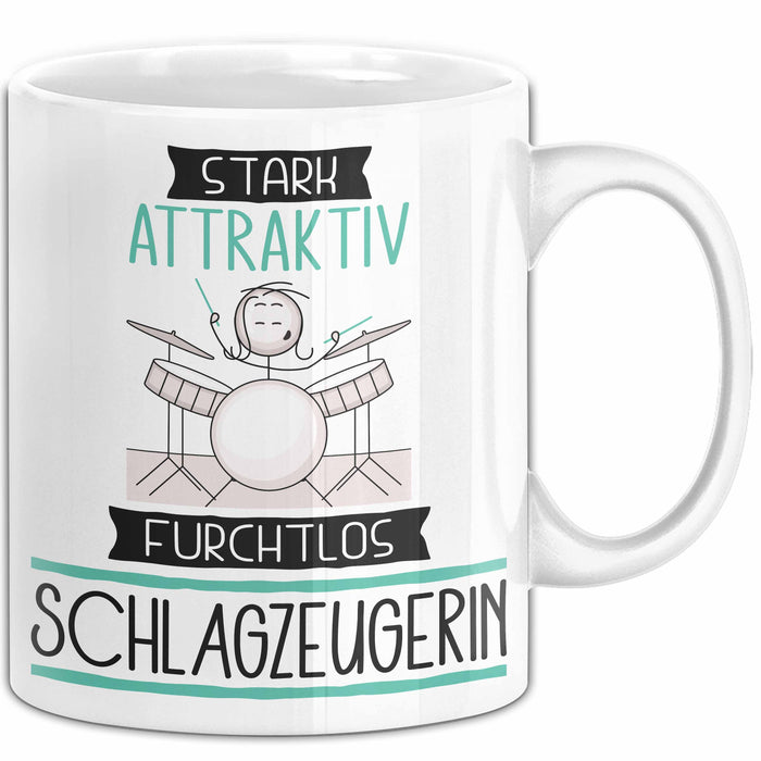 Schlagzeugerin Tasse Geschenk Becher Stark Attraktiv Furchtlos Schlagzeugerin Lustige Geschenkidee Weiß Trendation
