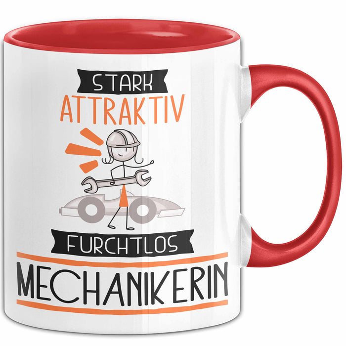 Mechanikerin Tasse Geschenk Becher Stark Attraktiv Furchtlos Mechanikerin Lustige Geschenkidee Rot Trendation