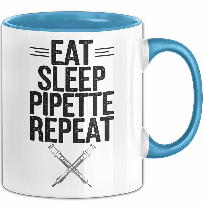Biologe Tasse Geschenk Essen Schlafen Pipettieren Blau Trendation