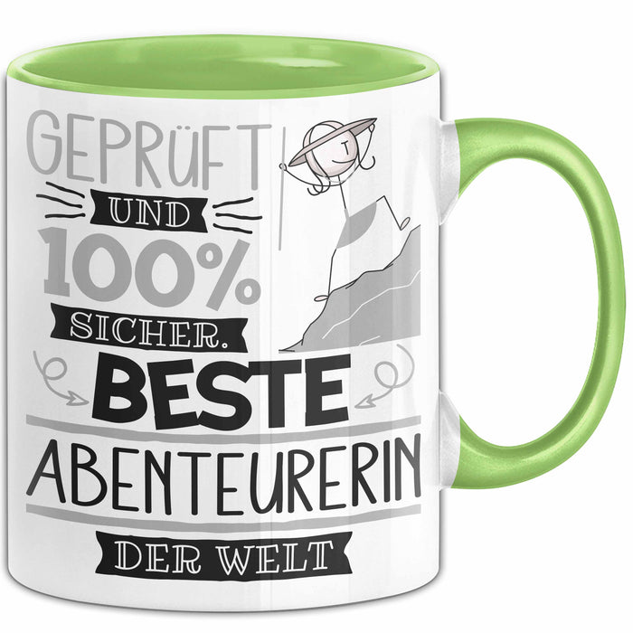 Beste Abenteurerin Der Welt Tasse Geschenk für Eine Abenteurerin Geprüft Und Sicher Geschenkidee Geburtstag Weihnachten Grün Trendation