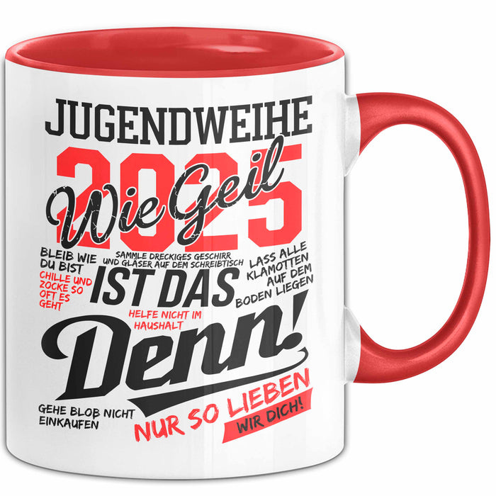 Jugendbetreuung Tasse Geschenk Lustige Geschenkidee Spruch Jugendweihe 2025 Rot Trendation