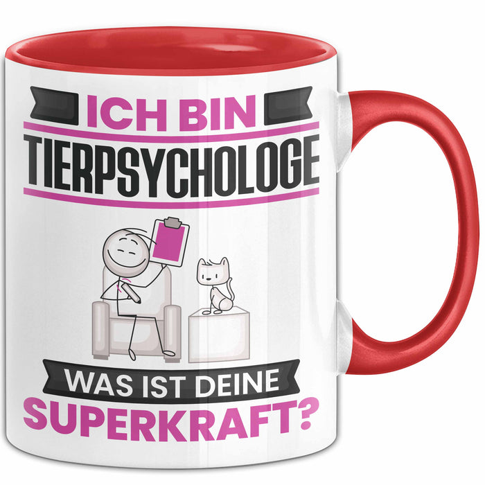 Tierpsychologe Tasse Geschenk für Tierpsychologe Geburtstag Lustiger Spruch Kaffee-Becher Was Ist Deine Superkraft Rot Trendation