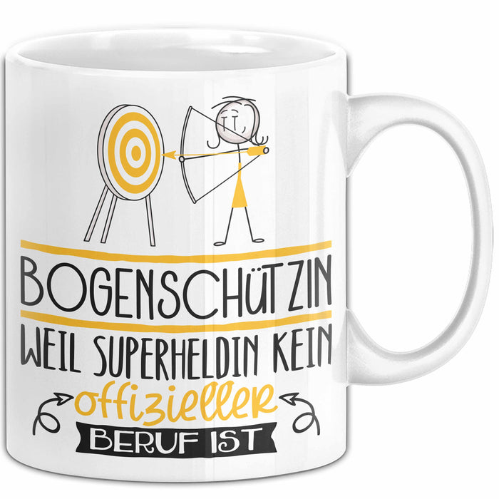 Bogenschützin Geschenk Tasse Lustiger Spruch Bogenschützin Weil Superheldin Kein Offizieller Beruf Ist Geschenkidee Weiß Trendation