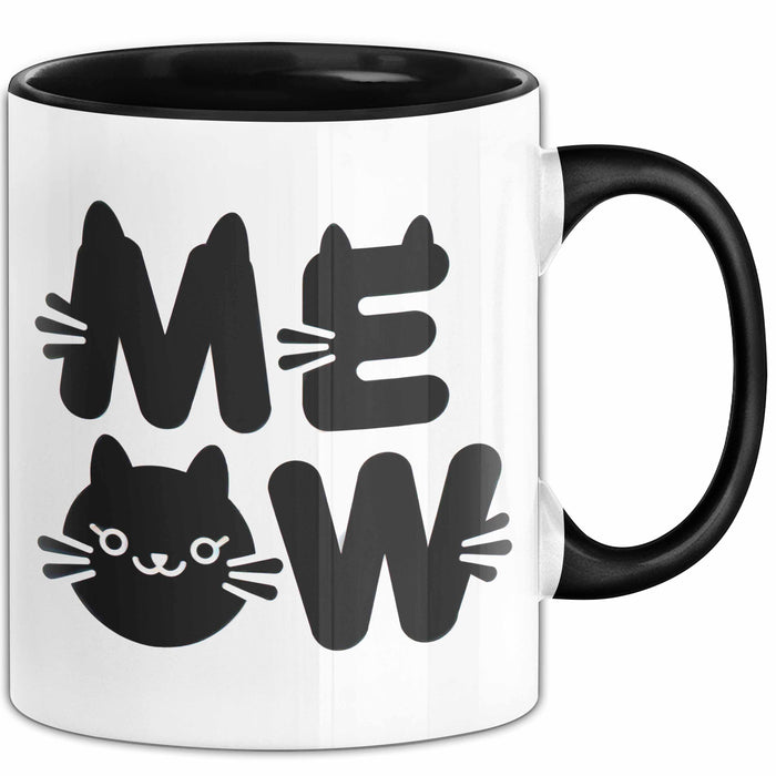Katzen Tierliebhaber Tasse Geschenk Lustige Geschenkidee Spruch Meow Schwarz Trendation