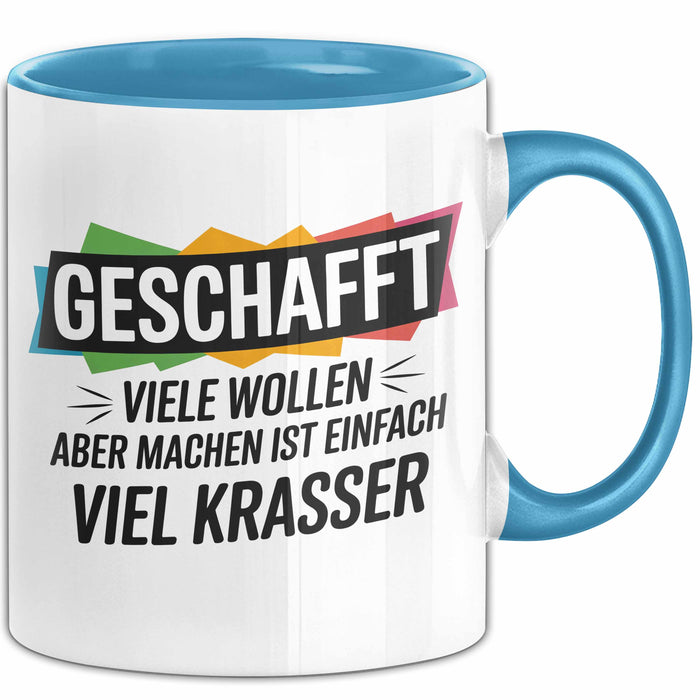 Schüler Abschluss Tasse Geschenk Lustige Geschenkidee Spruch Geschafft Viele Wollen Blau Trendation