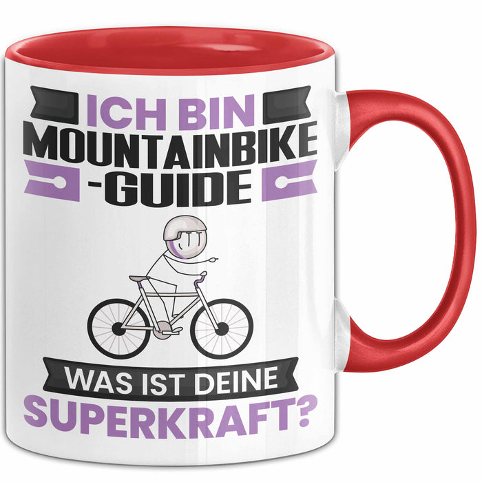 Mountainbike-Guide Tasse Geschenk für Mountainbike-Guide Geburtstag Lustiger Spruch Kaffee-Becher Was Ist Deine Superkraft Rot Trendation
