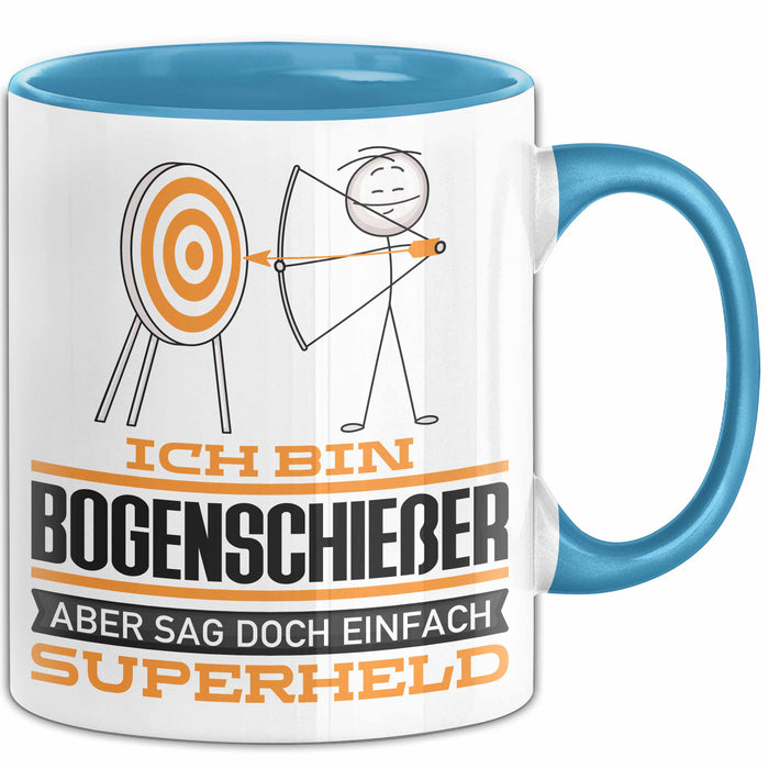 Bogenschießer Geschenk Tasse Ich Bin Bogenschießer Aber Sag Doch Einfach Superheld Lustige Geschenkdiee für Bogenschießer Kaffee-Becher Blau Trendation