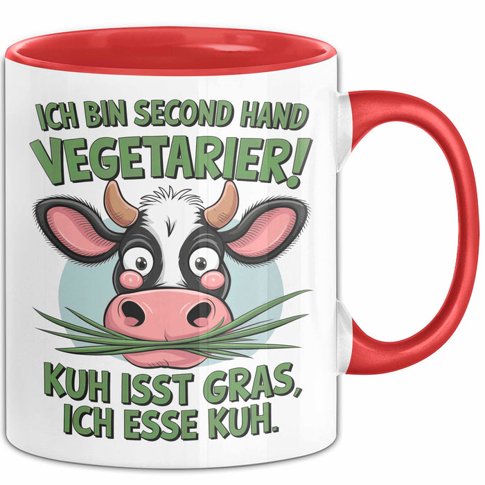 Fleischliebhaber Vegetarier Tasse Geschenk Lustige Geschenkidee Spruch Ich Bin Second Hand Vegetarier Rot Trendation