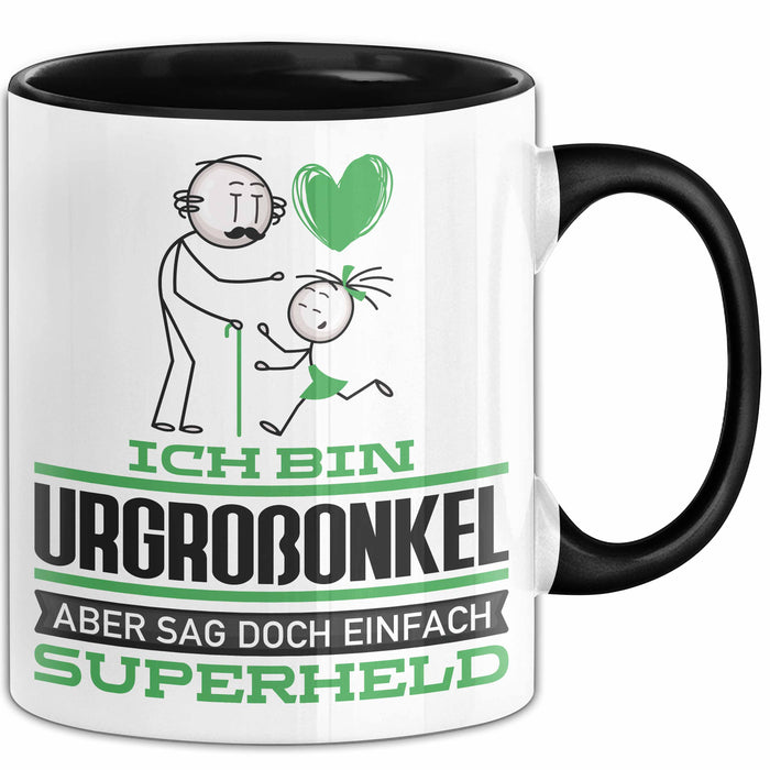 Urgroßonkel Geschenk Tasse Ich Bin Urgroßonkel Aber Sag Doch Einfach Superheld Lustige Geschenkdiee für Urgroßonkel Kaffee-Becher Schwarz Trendation