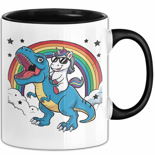 Einhorn Liebhaber Tasse Geschenk Einhorn Reitet Auf Dinosauriere T-Rex Dino Frauen Geschenk Trendation