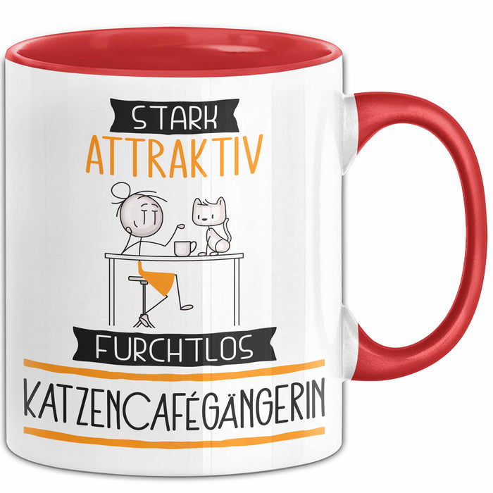 Katzencafégängerin Tasse Geschenk Becher Stark Attraktiv Furchtlos Katzencafégängerin Lustige Geschenkidee Rot Trendation