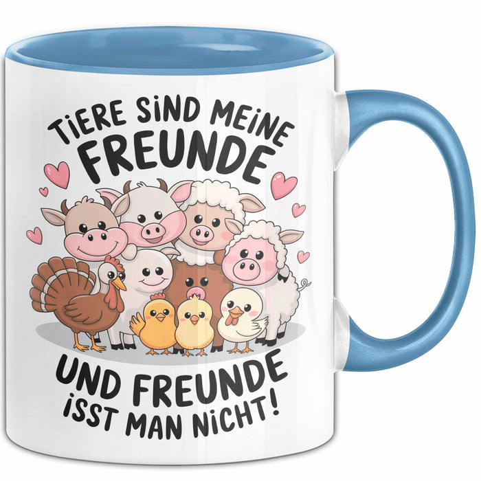 Vegan Vegetarisch Tasse Geschenk Lustige Geschenkidee Spruch Tier Sind Meine Freunde Blau Trendation