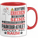 Parkour-Athlet Geschenk Tasse Lustiger Spruch Erheben Sie Sich Der Parkour-Athlet Betritt den Raum Rot Trendation