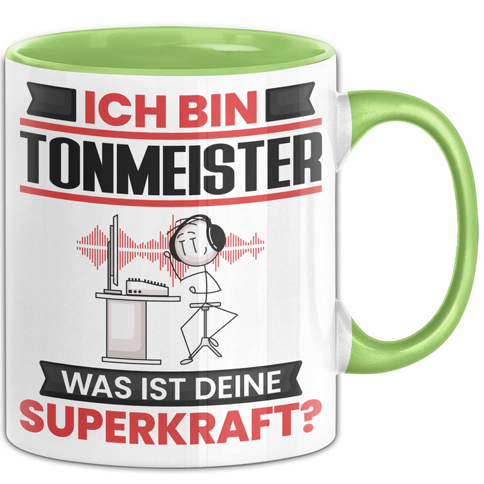 Tonmeister Tasse Geschenk für Tonmeister Geburtstag Lustiger Spruch Kaffee-Becher Was Ist Deine Superkraft Grün Trendation