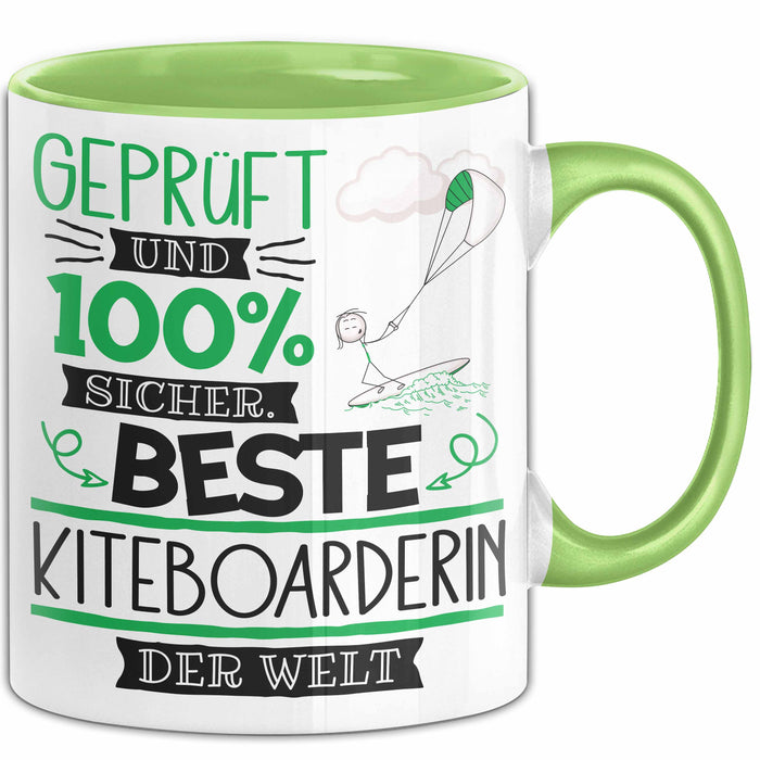Beste Kiteboarderin Der Welt Tasse Geschenk für Eine Kiteboarderin Geprüft Und Sicher Geschenkidee Geburtstag Weihnachten Grün Trendation