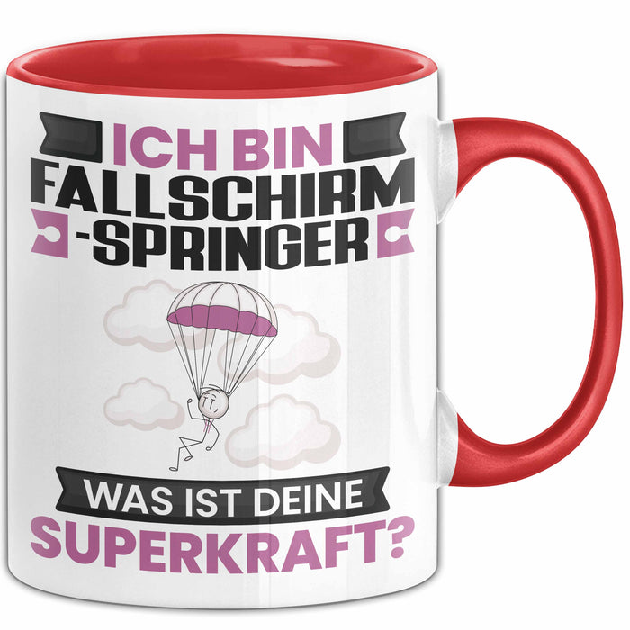 Fallschirmspringer Tasse Geschenk für Fallschirmspringer Geburtstag Lustiger Spruch Kaffee-Becher Was Ist Deine Superkraft Rot Trendation