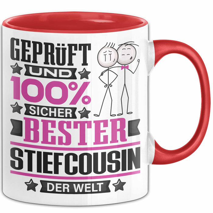 Stiefcousin Geschenk Lustiger Spruch für Stiefcousin Geschenkidee Bester Stiefcousin Der Welt Rot Trendation