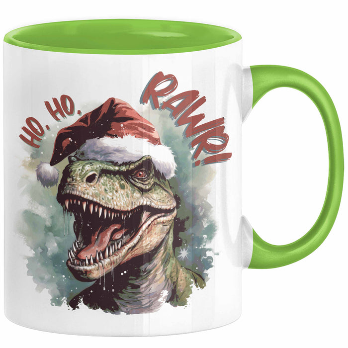 Weihnachten Tasse Dinosaurier Geschenkidee Ho Ho Rawr Jungs Jungen Geschenkidee Kaffeebecher Grün Trendation