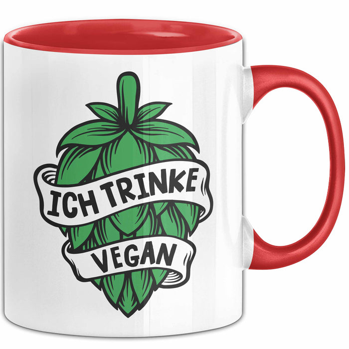 Biertrinker Tasse Geschenk Ich Trinke Vegan Becher Geschenkidee Rot Trendation