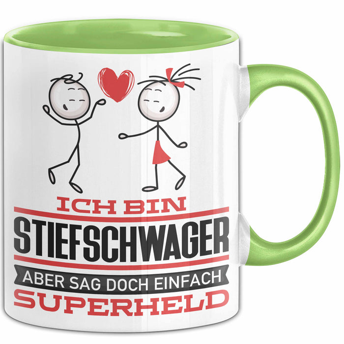 Stiefschwager Geschenk Tasse Ich Bin Stiefschwager Aber Sag Doch Einfach Superheld Lustige Geschenkdiee für Stiefschwager Kaffee-Becher Grün Trendation