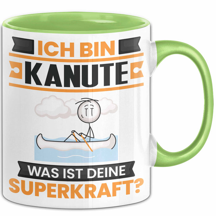 Kanute Tasse Geschenk für Kanute Geburtstag Lustiger Spruch Kaffee-Becher Was Ist Deine Superkraft Grün Trendation