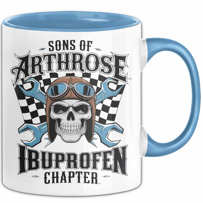 Biker Fahrradfahrer Tasse Geschenk Lustige Geschenkidee Spruch Sons Of Arthrose Ibuprofen Chapter Blau Trendation