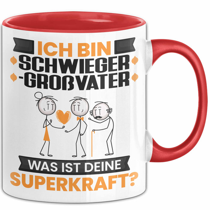 Schwiegergroßvater Tasse Geschenk für Schwiegergroßvater Geburtstag Lustiger Spruch Kaffee-Becher Was Ist Deine Superkraft Rot Trendation