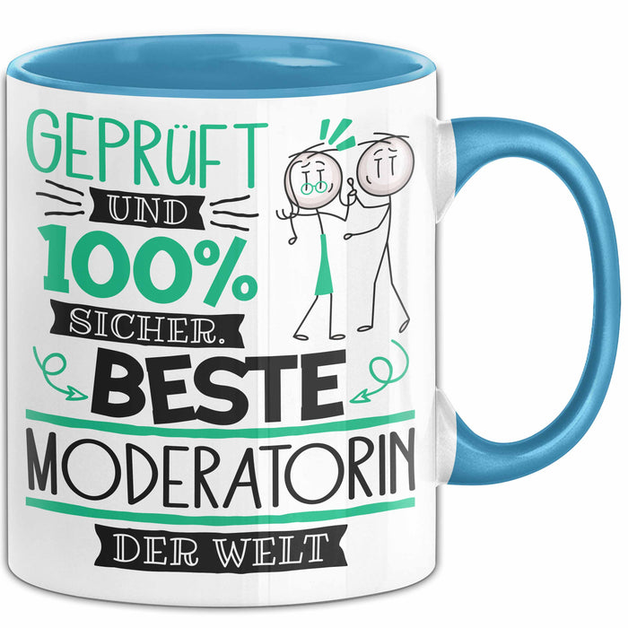 Beste Moderatorin Der Welt Tasse Geschenk für Eine Moderatorin Geprüft Und Sicher Geschenkidee Geburtstag Weihnachten Blau Trendation