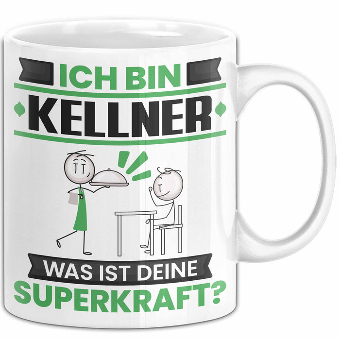 Kellner Tasse Geschenk für Kellner Geburtstag Lustiger Spruch Kaffee-Becher Was Ist Deine Superkraft Weiß Trendation