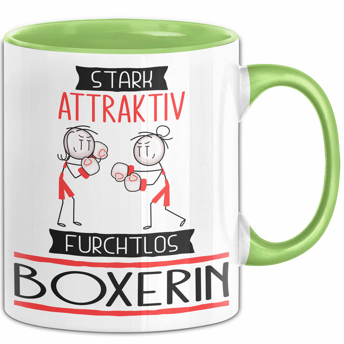 Boxerin Tasse Geschenk Becher Stark Attraktiv Furchtlos Boxerin Lustige Geschenkidee Grün Trendation
