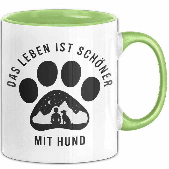 Hund Tierliebhaber Tasse Geschenk Lustige Geschenkidee Spruch Das Leben Ist Schöner Mit Hund Grün Trendation